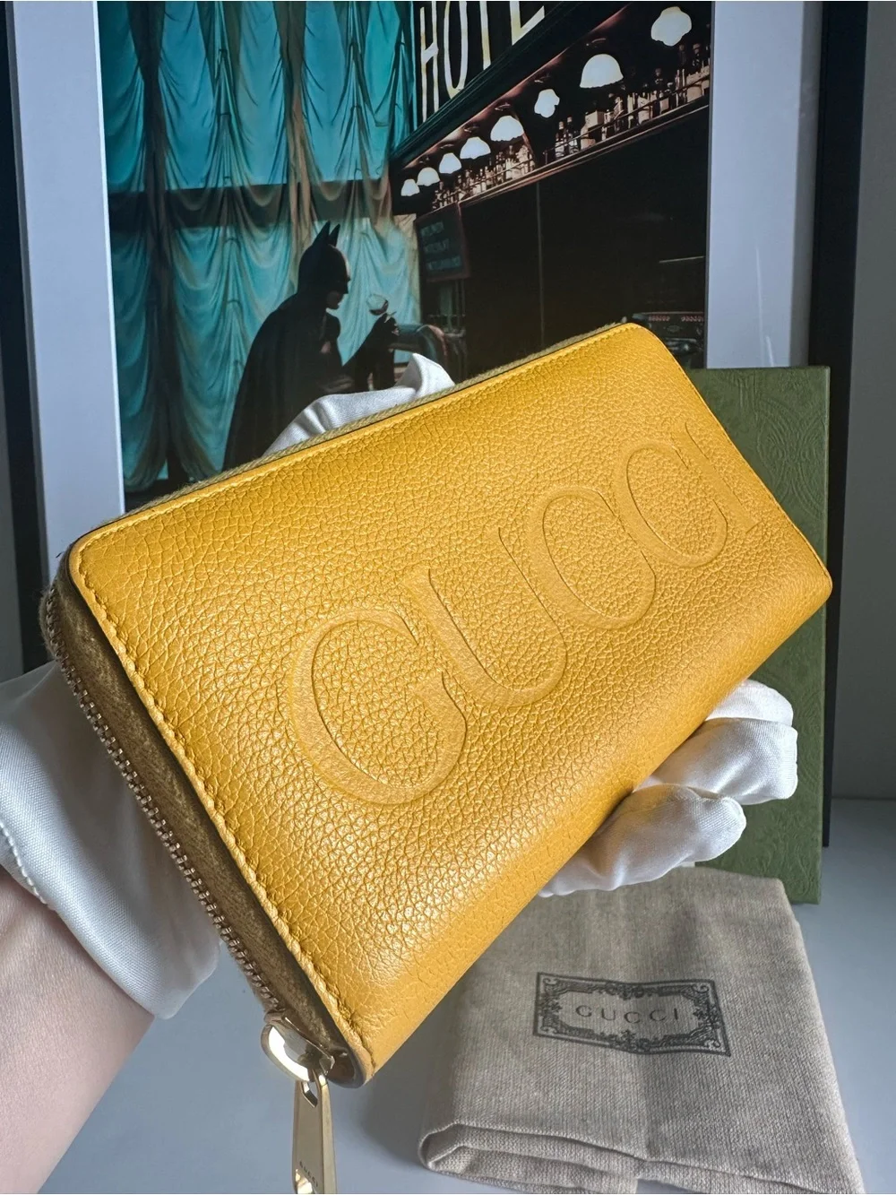 Gucci Yellow Embossed Logo Pebbled Leather Zip Around Wallet w/ Box and Dusty ⭐